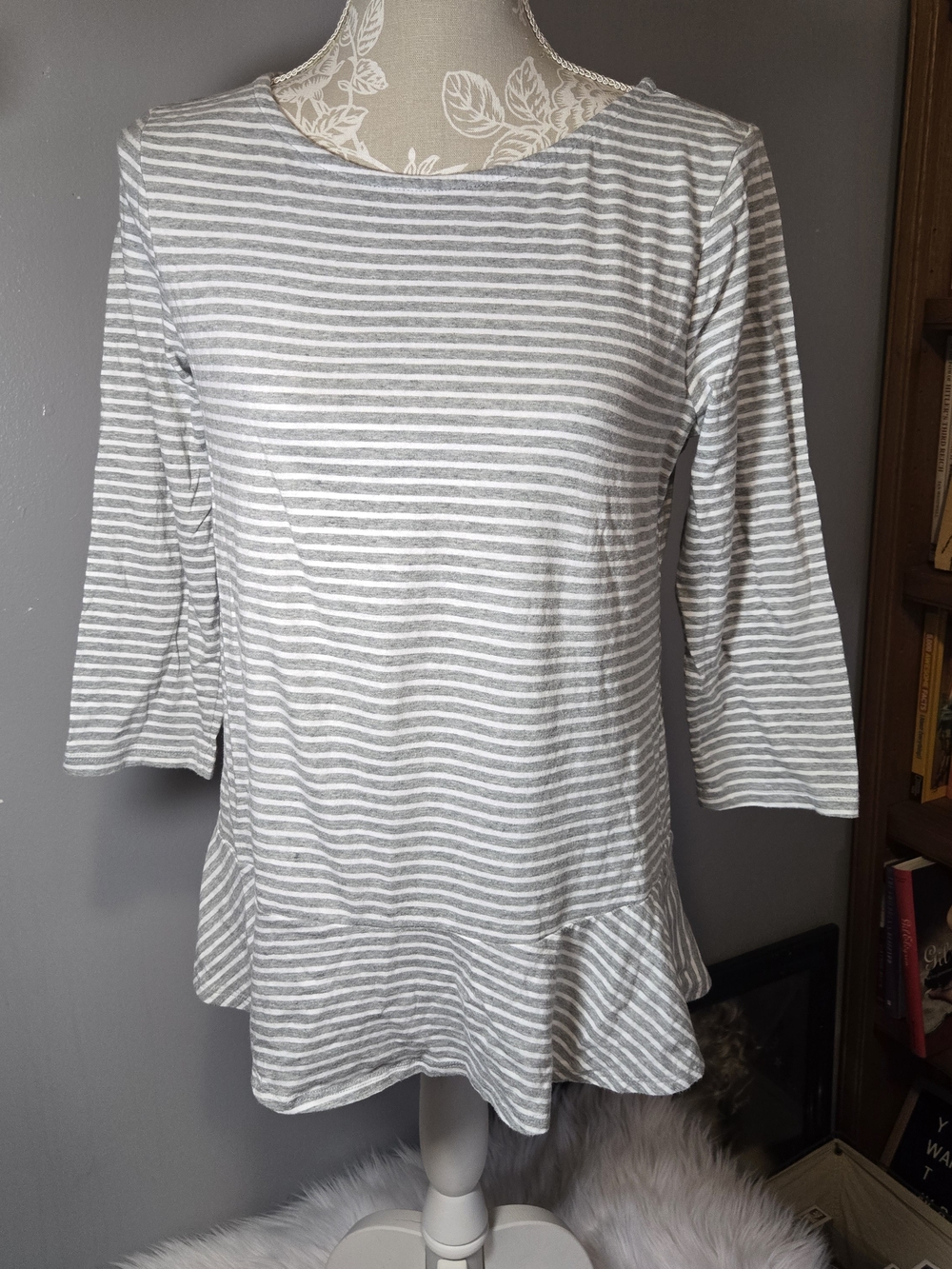 GAP Gray and White Striped Peplum Tunic